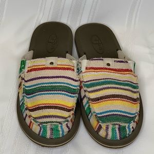 Sanuk Stripe Slides Shoes Flats Size 9